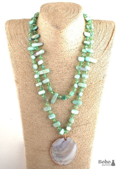 Boho Necklace, RH Pink Rose Crystal Shell